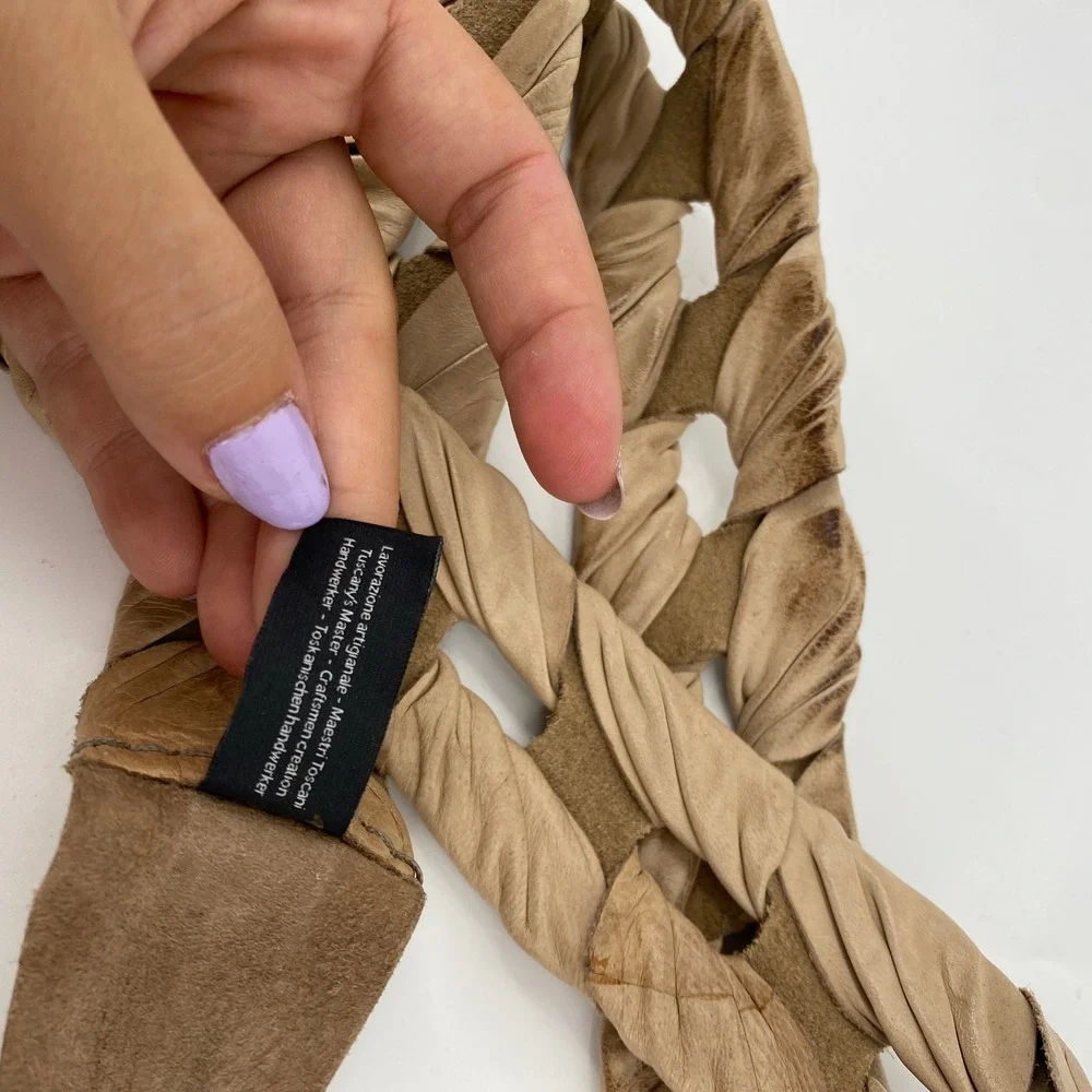 Post & Co Belt Womens OS Tan Handmade Leather Braided Tie Waist